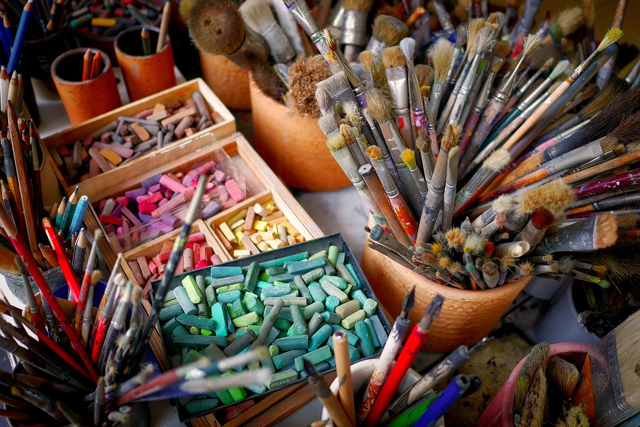 paint brushes, chalk